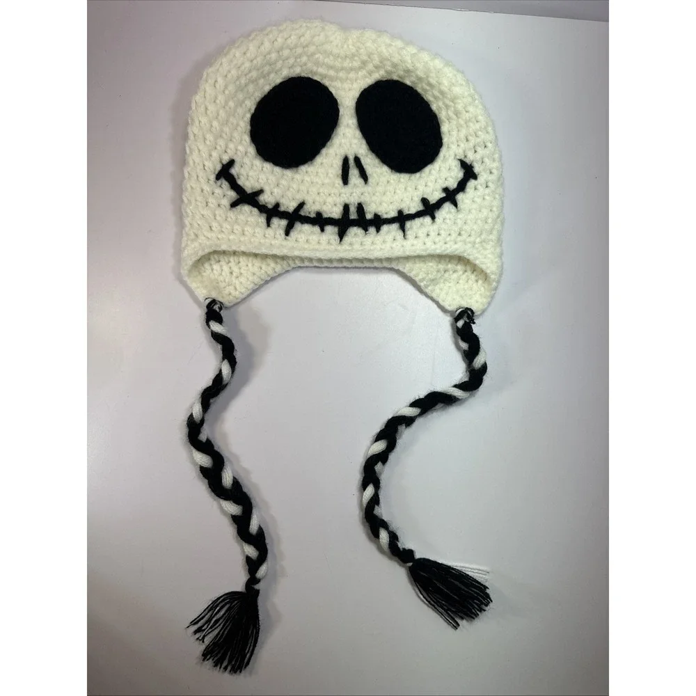 Nightmare Before Christmas Beanie With Braids✨Black White✨Unisex
